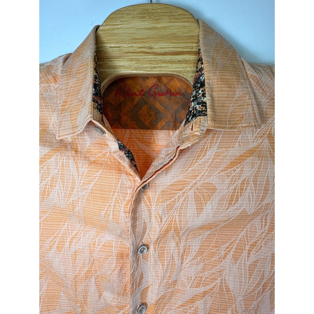 Robert Graham Men's Bayview Orange Short Sleeve Classic Fit Flip Sleeve Sz L
